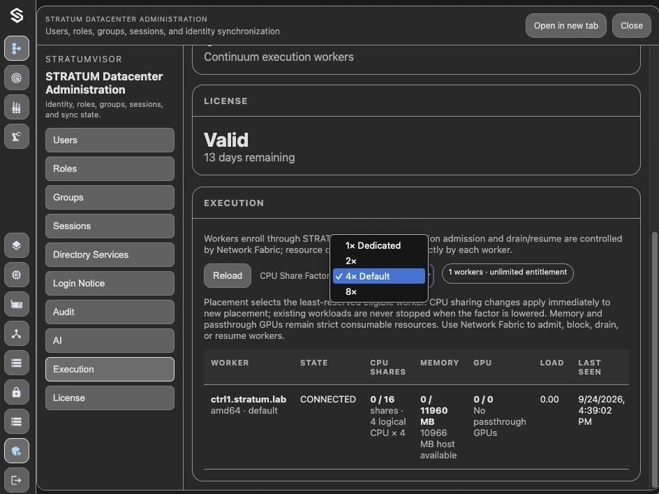 Execution CPU Share Factor