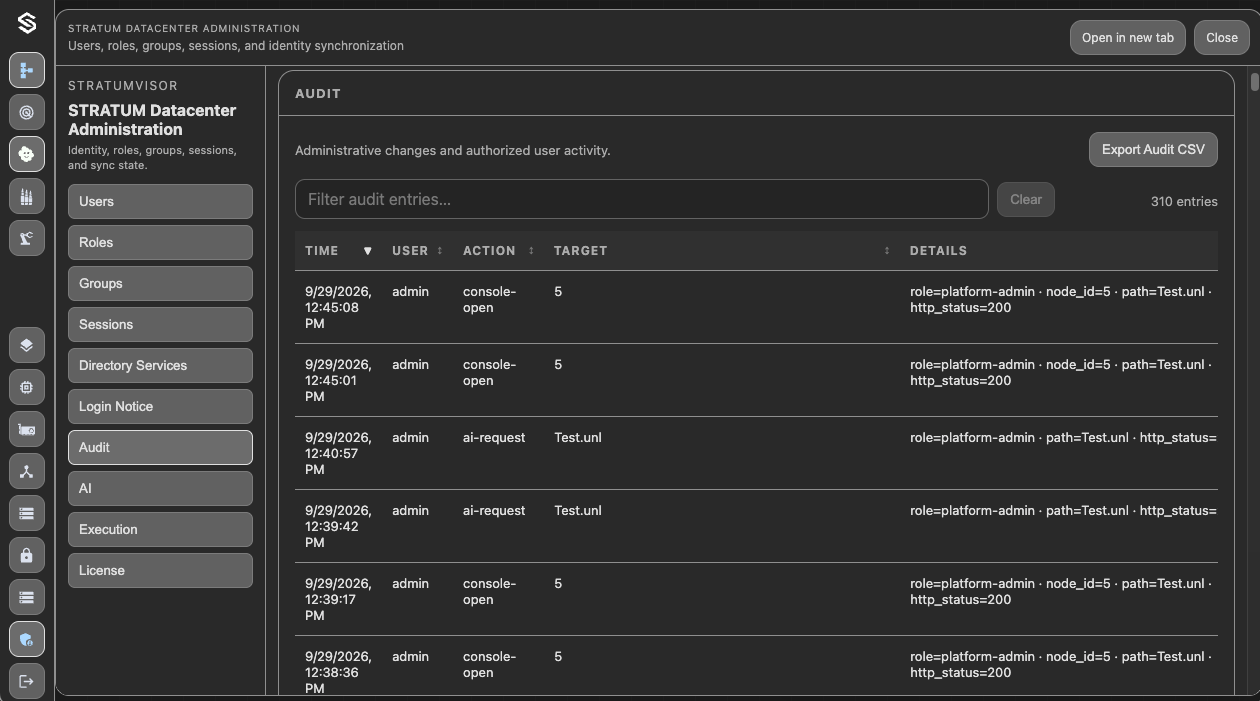 STRATUM Administration Audit Log
