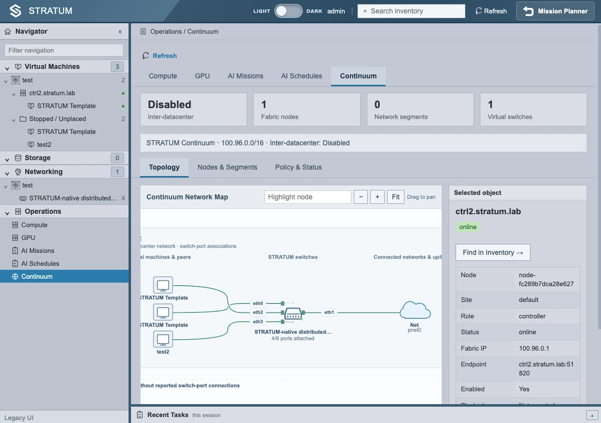 STRATUM Legacy UI Continuum dashboard