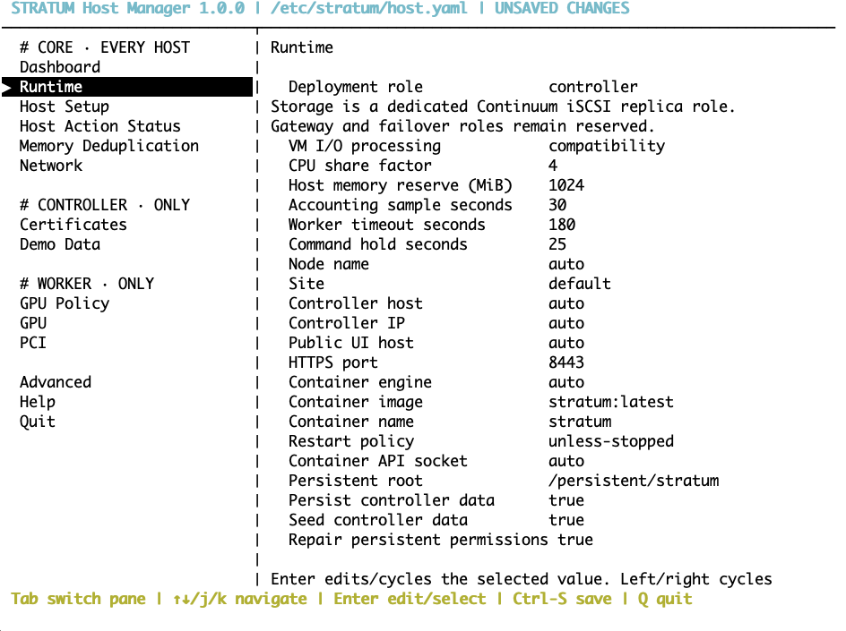 Host Manager Runtime Settings