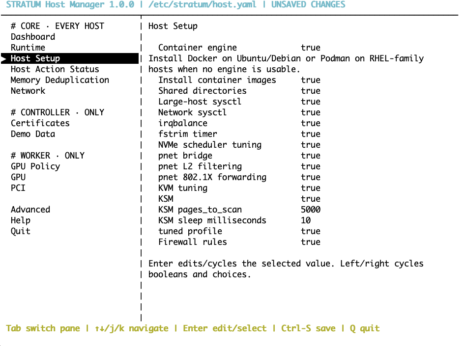 Host Manager Host Setup Settings