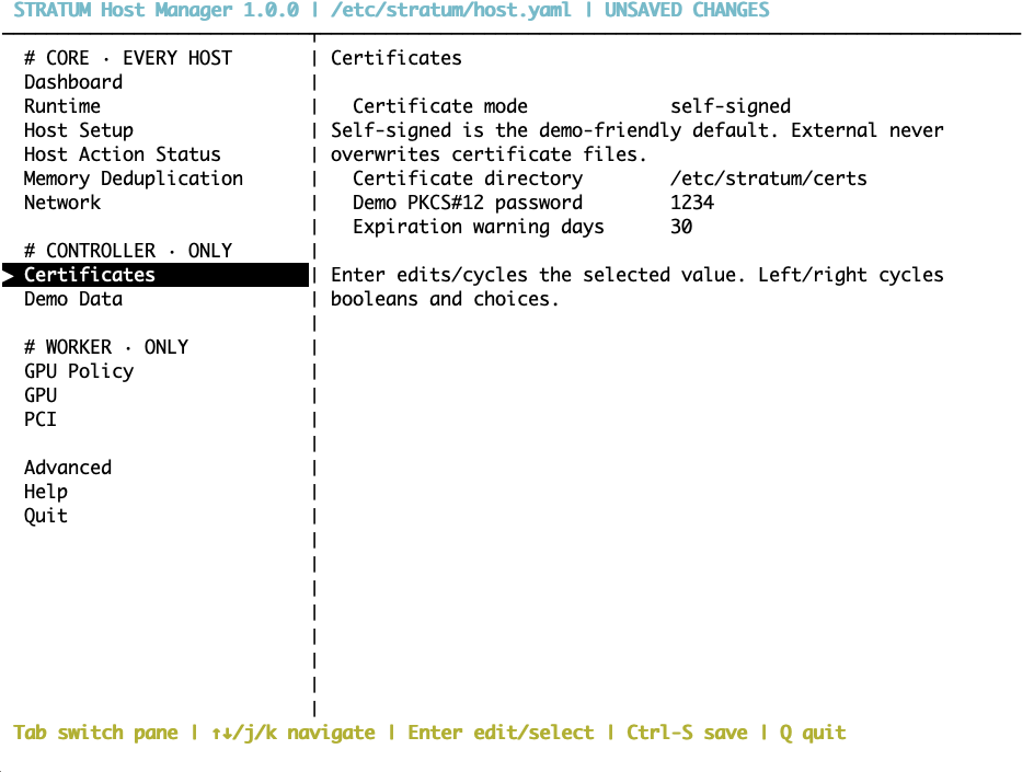 Host Manager Certificate Settings