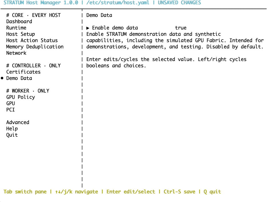 Host Manager Demo Data Settings