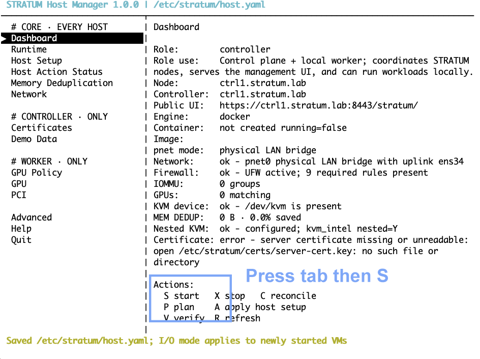 Host Manager Start Action