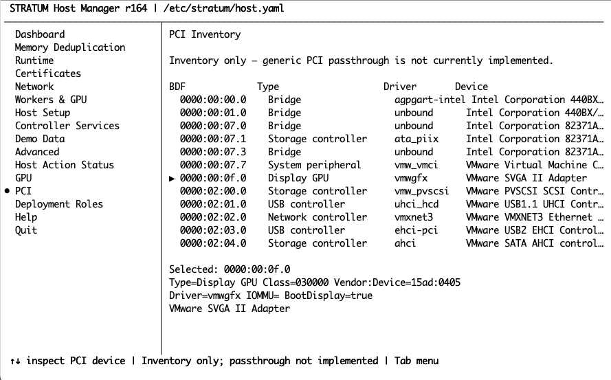 stratum-host GPU and PCI menu